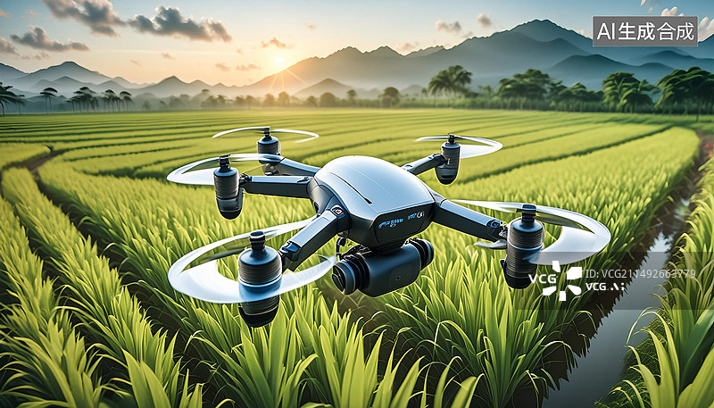 【AI数字艺术】无人机在田地里作业，新质生产力图片素材