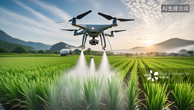 【AI数字艺术】无人机在田地里作业，新质生产力图片素材