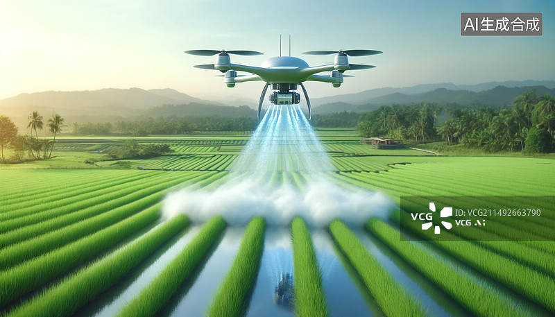 【AI数字艺术】无人机在田地里作业，新质生产力图片素材