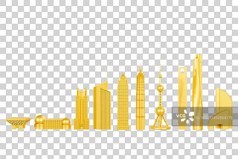 3D立体金色上海城市地标建筑元素图片素材