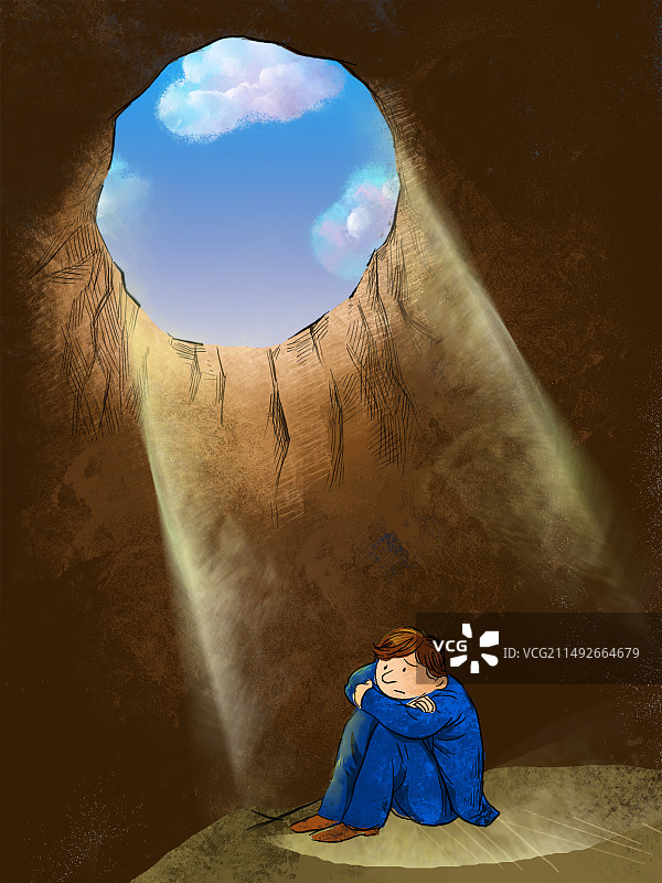 孤独的在洞中的人图片素材