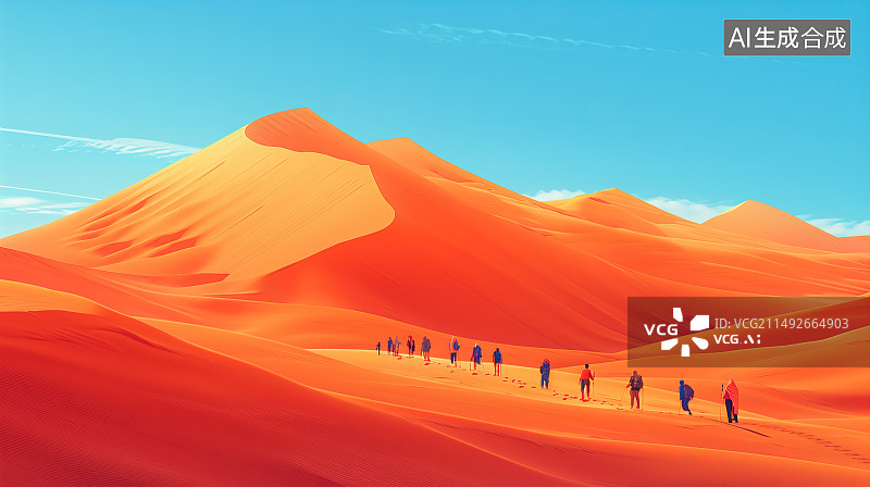 【AI数字艺术】一群人在沙漠中徒步旅行图片素材