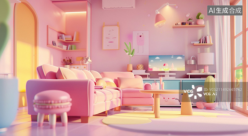【AI数字艺术】无人室内环境设计时尚现代简约浪漫彩色家居布置图片素材