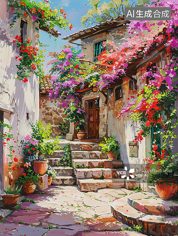 【AI数字艺术】中式农家老院子老家故乡乡村油画厚涂风格图片素材