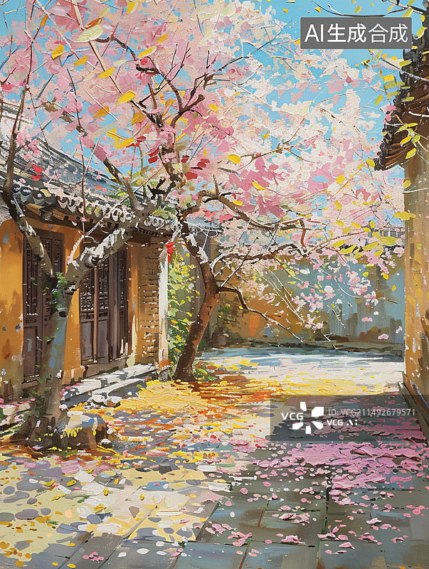 【AI数字艺术】中式农家老院子老家故乡乡村油画厚涂风格图片素材