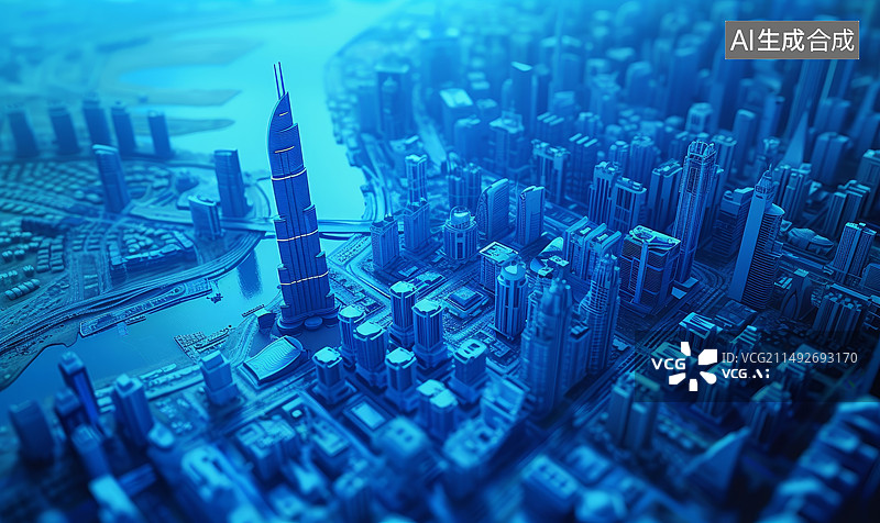 【AI数字艺术】城市楼群建筑模型图片素材