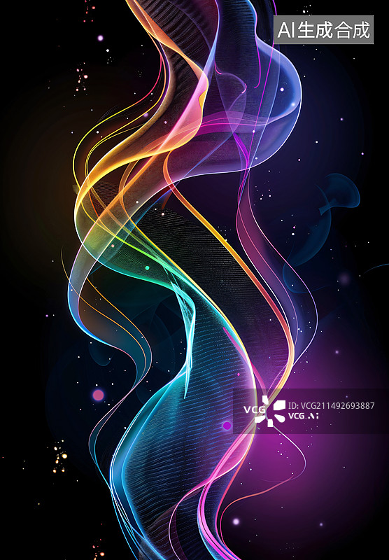 【AI数字艺术】黑色背景下光线轨迹抽象背景图片素材