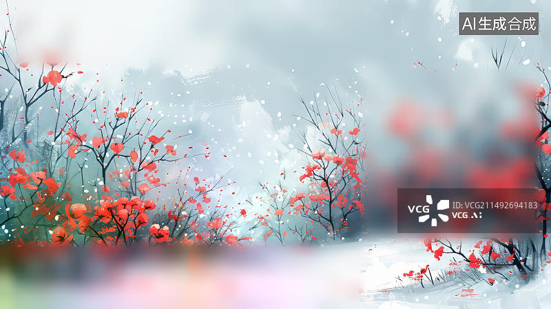 【AI数字艺术】雪中红梅图图片素材