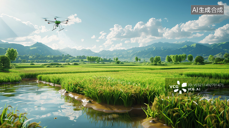 【AI数字艺术】农田上空的植保无人机图片素材
