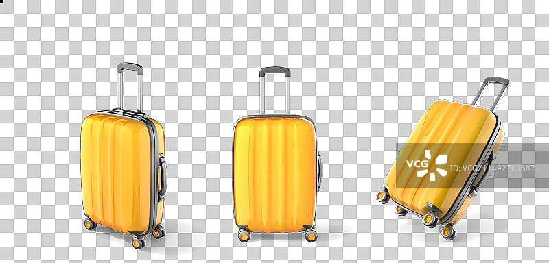 白色背景上的不同角度黄色行李箱图片素材