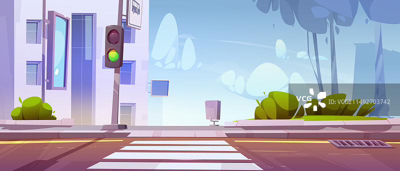 有道路交叉口和交通灯的城市街道图片素材