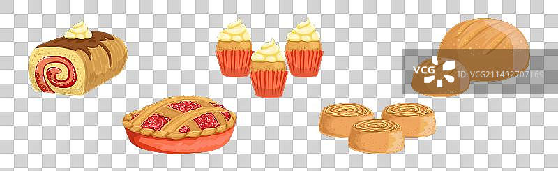 新鲜烘焙糕点和面包店食品套餐图片素材