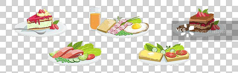 盘中盛放的不同膳食和食物图片素材