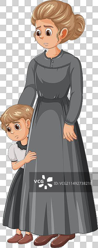 重建时代服饰的女人和女儿图片素材