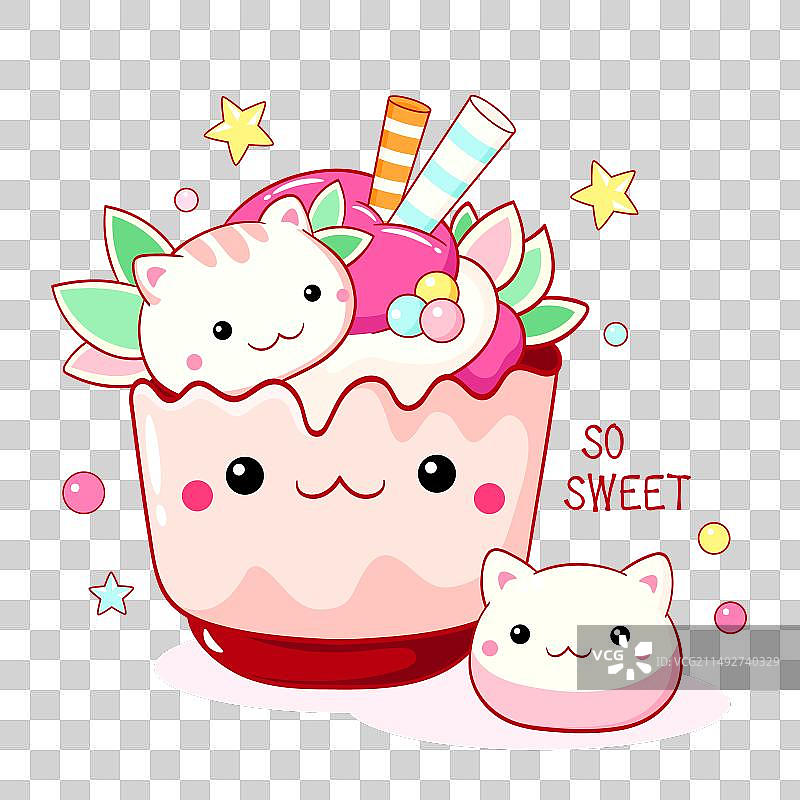 卡通风格的猫咪甜点蛋糕图片素材