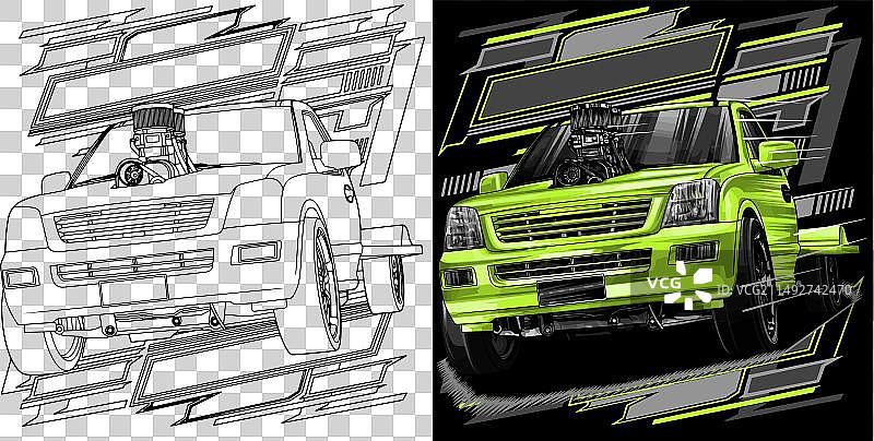 带灰色条纹的黄色直线竞速赛车图片素材