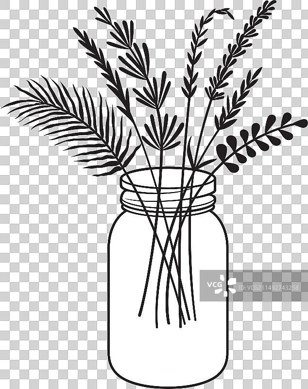 黑白玻璃罐中的鲜花图片素材