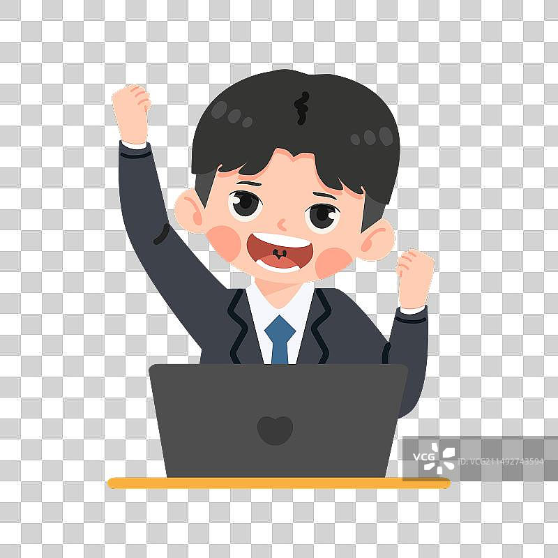 成功的商务男人兴奋地举起拳头图片素材