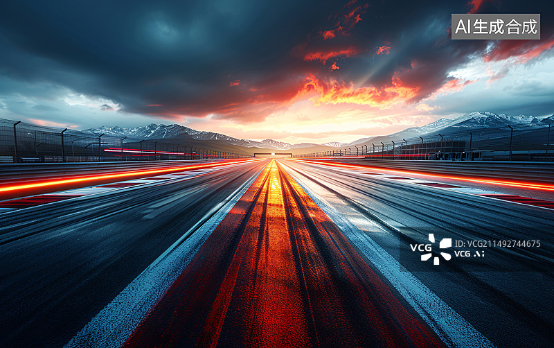 【AI数字艺术】道路与几何线条背景，公路跑到场景概念插图图片素材