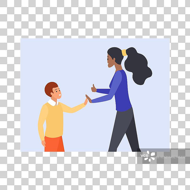 成年女人和男孩击掌图片素材