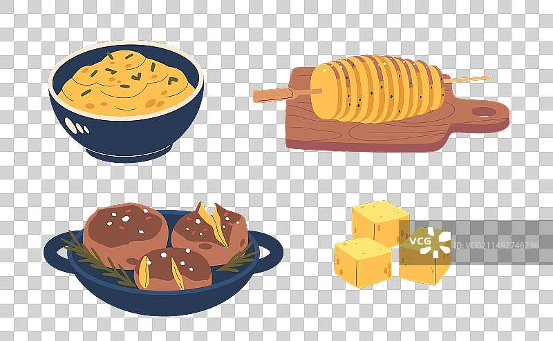 马铃薯泥、烤土豆和螺旋龙卷风图片素材