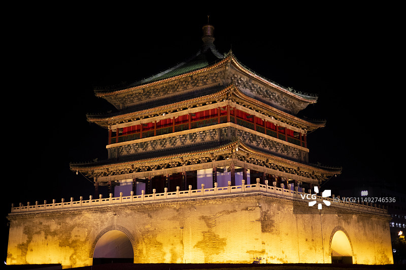 西安钟楼夜景图片素材