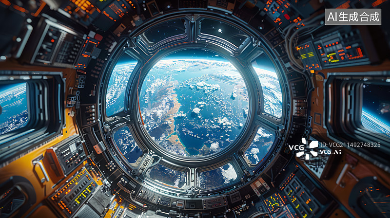 【AI数字艺术】未来国际空间站驾驶舱科幻场景图片素材
