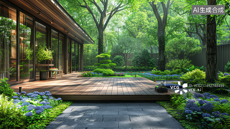 【AI数字艺术】现代城市别墅庭院园林景观设计图片素材