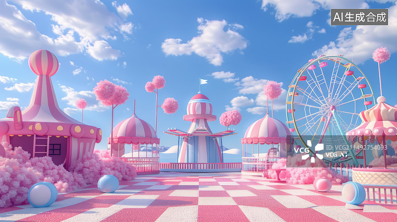 【AI数字艺术】3D可爱风格游乐场，C4D卡通可爱风背景素材图片素材