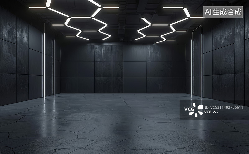 【AI数字艺术】深色发光室内空间图片素材