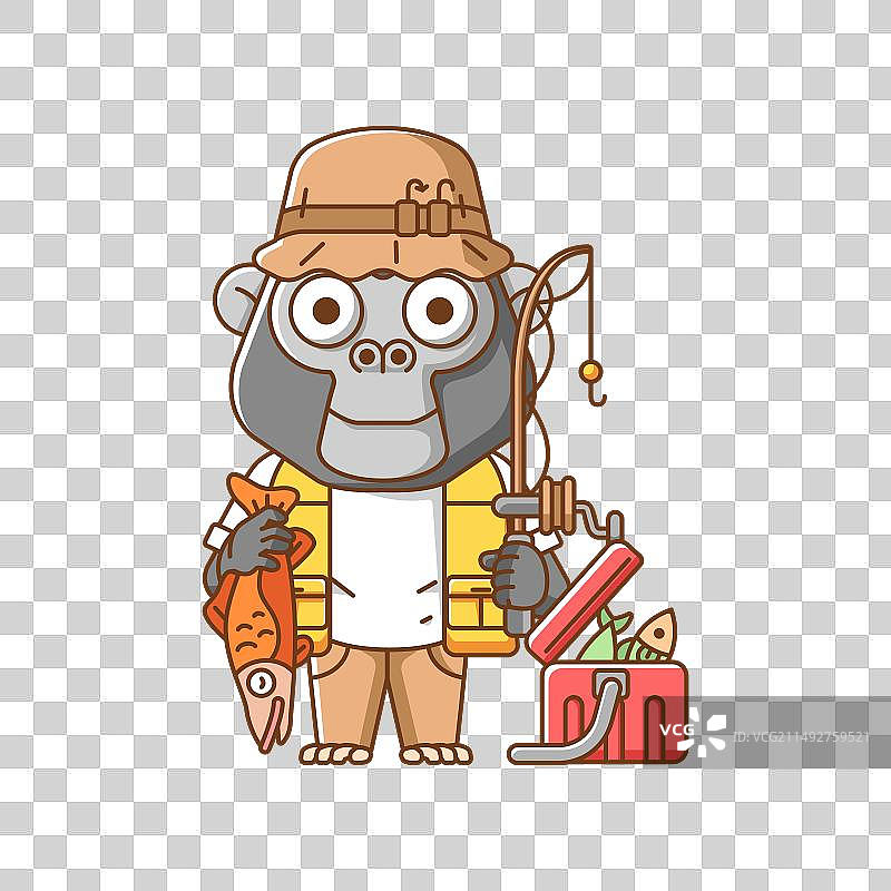 可爱的大猩猩渔夫钓鱼动物图片素材