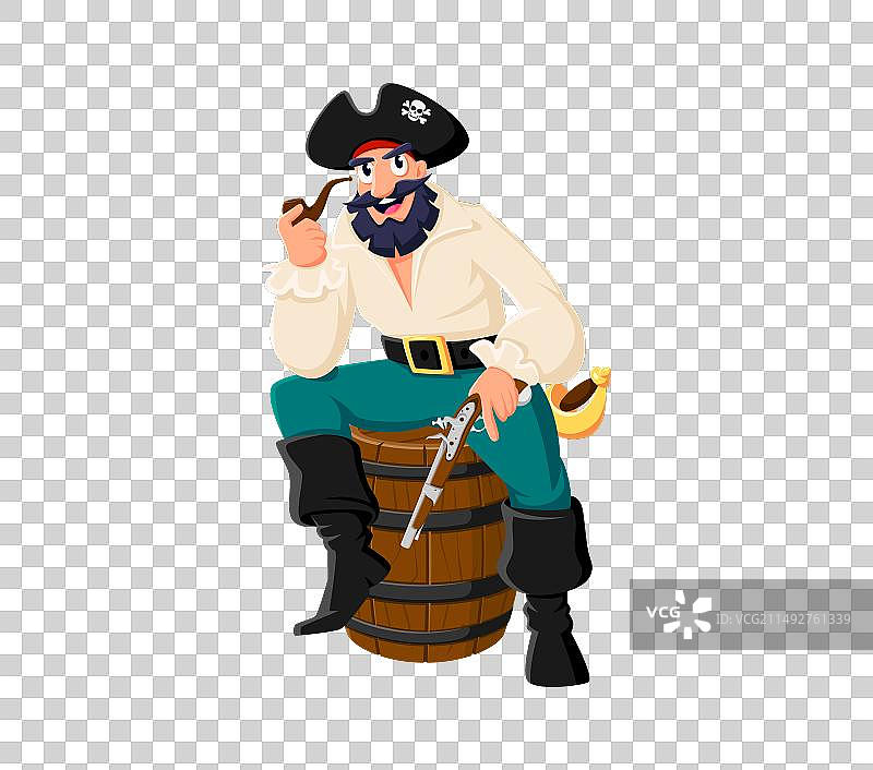 坐在木桶上的卡通水手和海盗图片素材