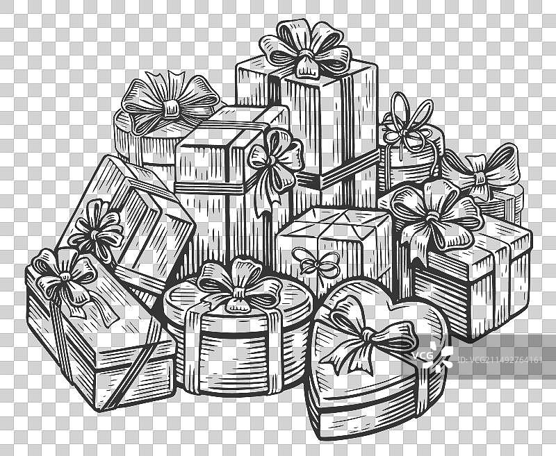 一大堆系着蝴蝶结的礼品盒图片素材