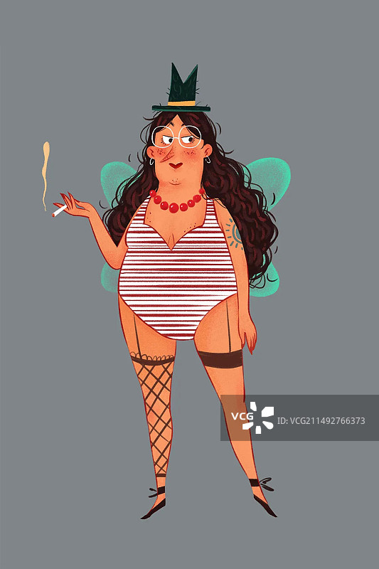 手绘插画人物站立吸烟的女人图片素材