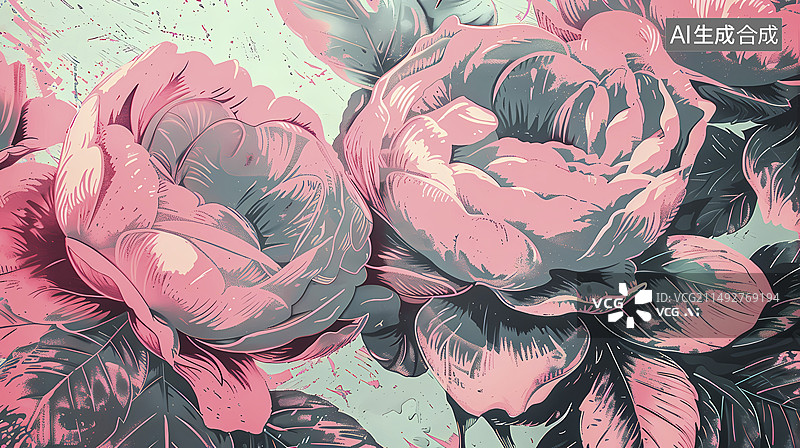 【AI数字艺术】复古玫瑰植物图案插画海报背景图片素材