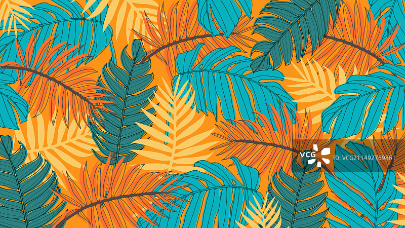 夏季明亮热带风情设计与龟背竹图片素材