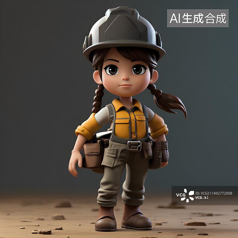【AI数字艺术】女矿工探险家勘测家手办玩偶模型插图图片素材