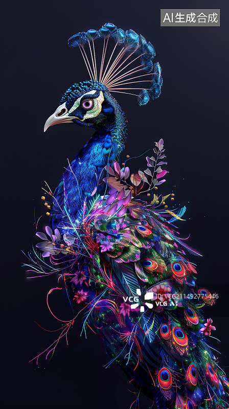 【AI数字艺术】美丽的孔雀艺术肖像照图片素材