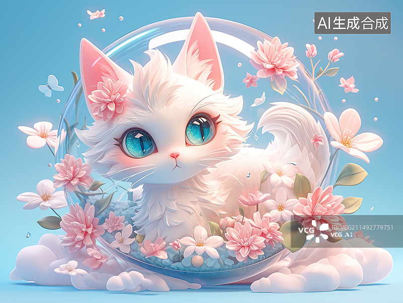 【AI数字艺术】可爱的小猫3D卡通背景图片素材