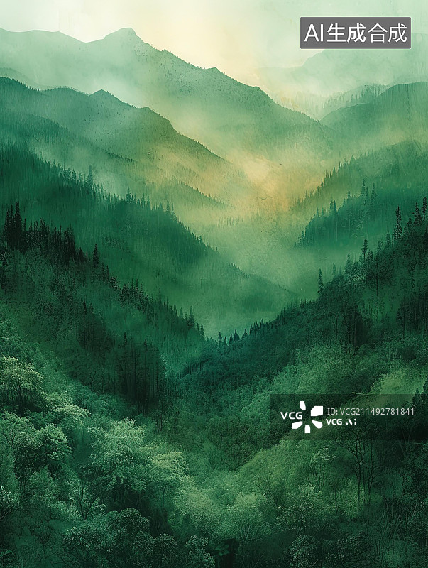 【AI数字艺术】山脉远山晕染水彩肌理插画图片素材