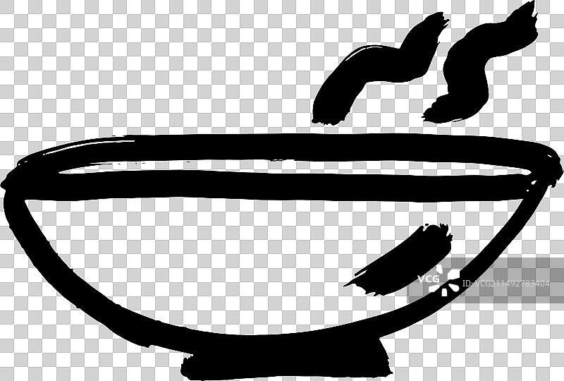 带有热蒸汽图标的墨汁汤盘图片素材