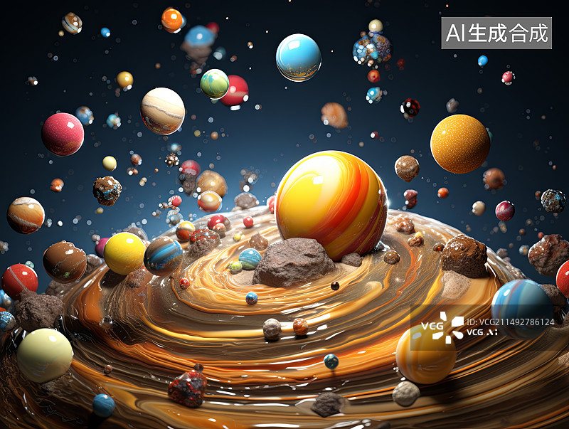 【AI数字艺术】3D卡通风格宇宙星球主题插画图片素材