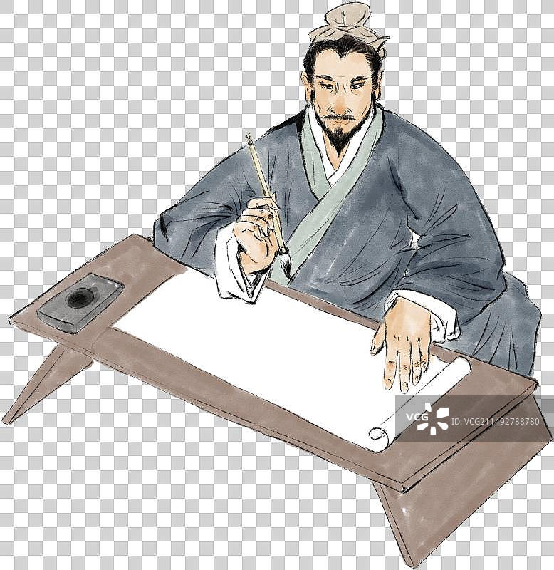 古代诗人书桌前奋笔疾书的样子人物元素图片素材