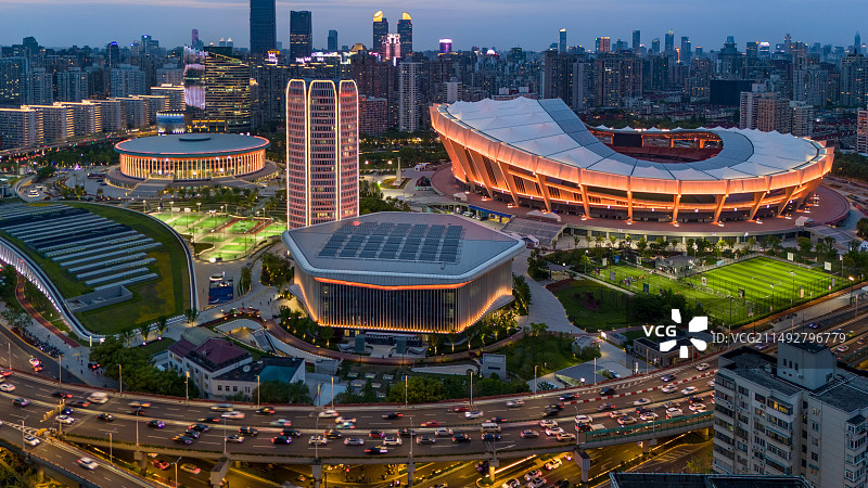 上海徐家汇体育公园万体汇航拍夜景图片素材