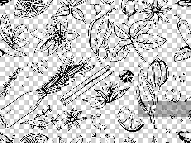 手绘雕刻香料无缝图案图片素材