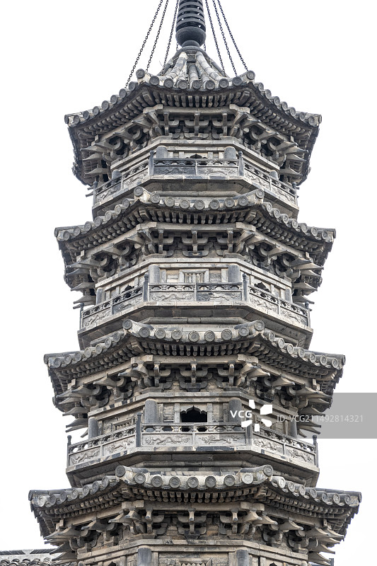 上海嘉定区南翔镇南翔老街南翔寺仿木结构楼阁式双塔砖塔南翔八景双塔晴霞图片素材