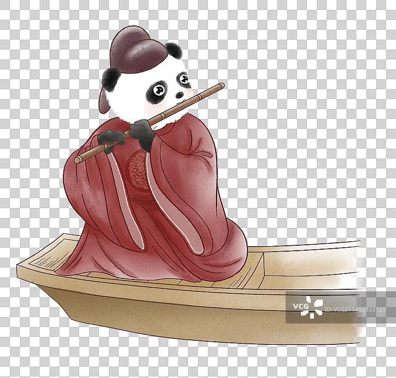 船头吹笛子的熊猫雅士图片素材