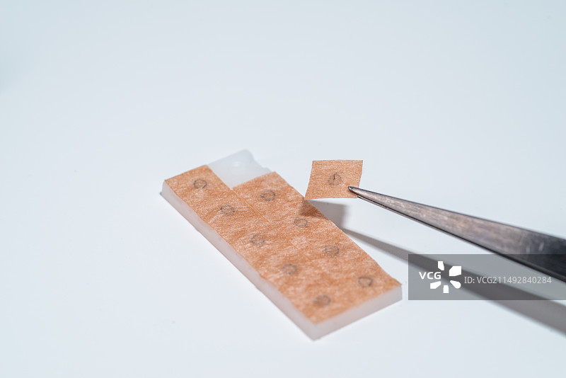 揿针也叫皮内针、耳针，是一种带针的针灸贴，用于临床治疗内外妇儿的疾病，中医辅助治疗法图片素材