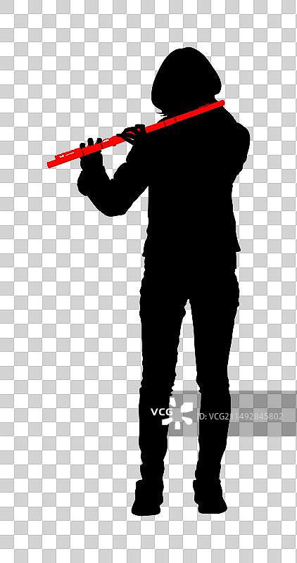 吹笛女子剪影图片素材