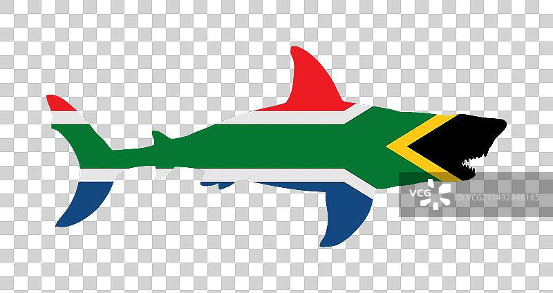 鲨鱼剪影上方的南非国旗图片素材